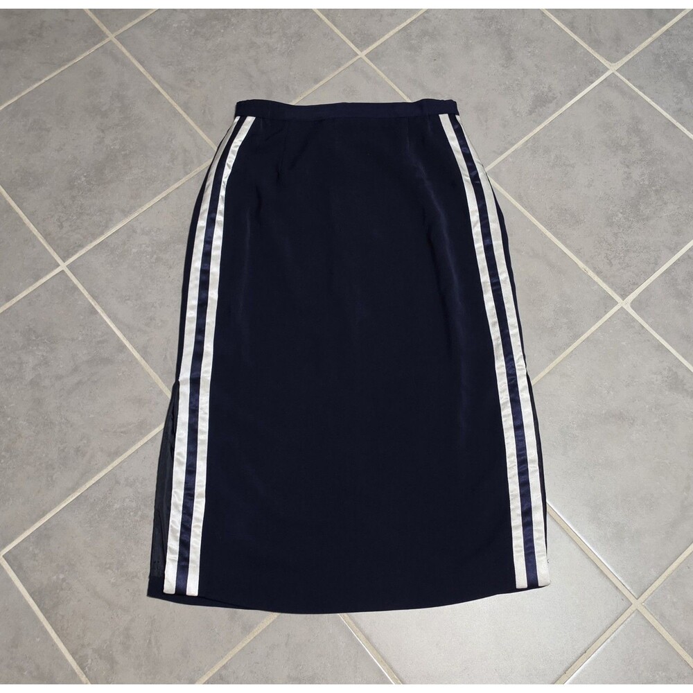 Terramina Collection Navy Blue Satin Striped Maxi Skirt with Side Slit Size 8